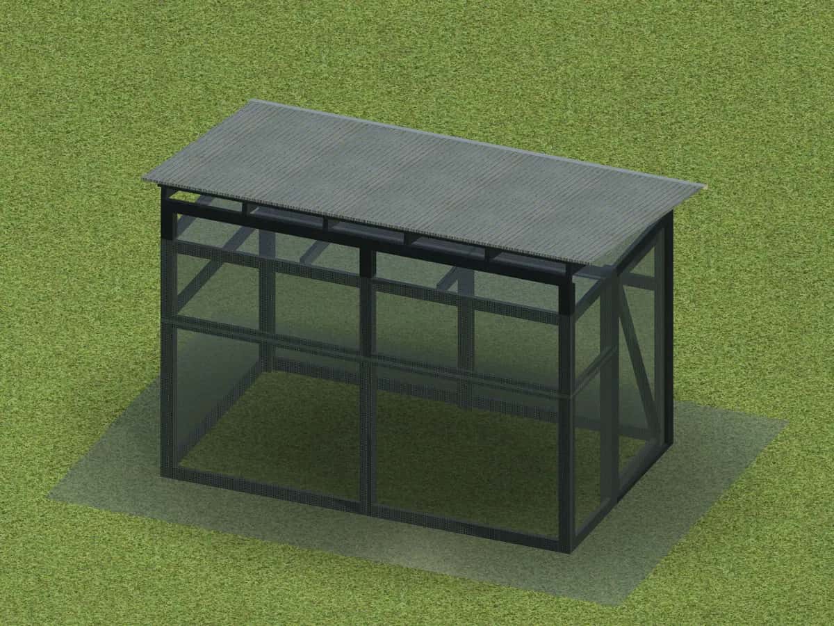 Covered walk-in run, 3D render
