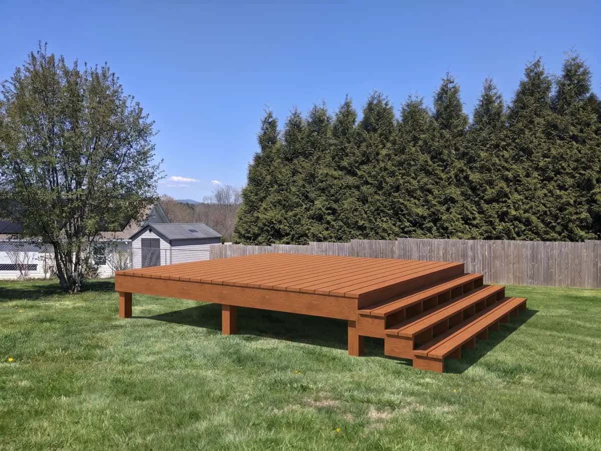 Deck with full-width steps (representative image)